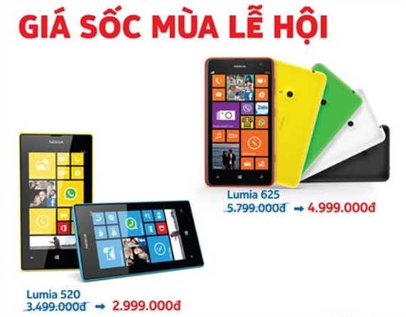 Nokia Lumia 520 và Lumia 625 giảm giá sốc