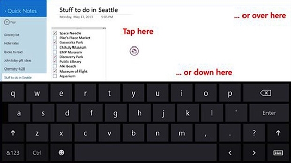 OneNote cải tiến bàn phím cảm ứng
