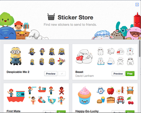 Gửi sticker Facebook trên nền web